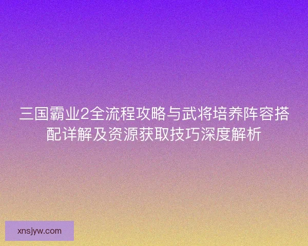 三国霸业2全流程攻略与武将培养阵容搭配详解及资源获取技巧深度解析